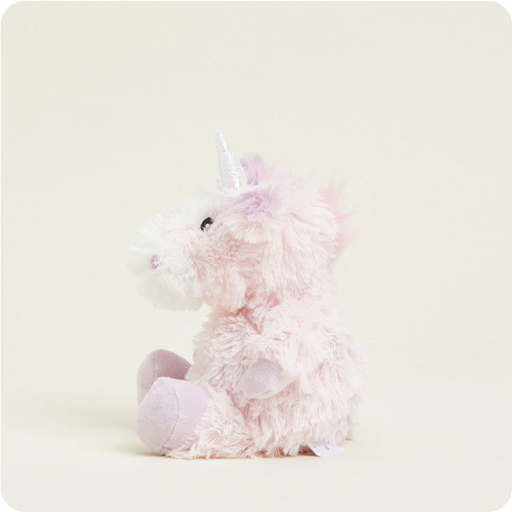 side view of pink unicorn junior plush toy