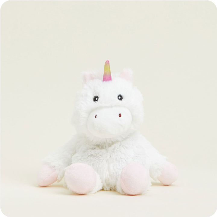front view of white unicorn junior plush toy