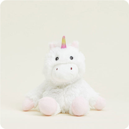 front view of white unicorn junior plush toy