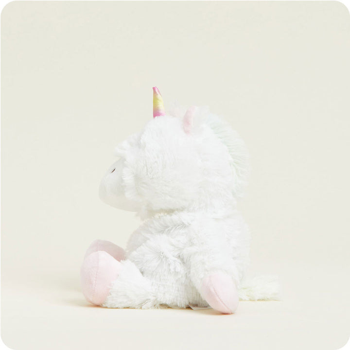 side view of white unicorn junior plush toy