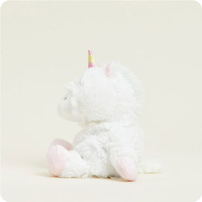side view of white unicorn junior plush toy