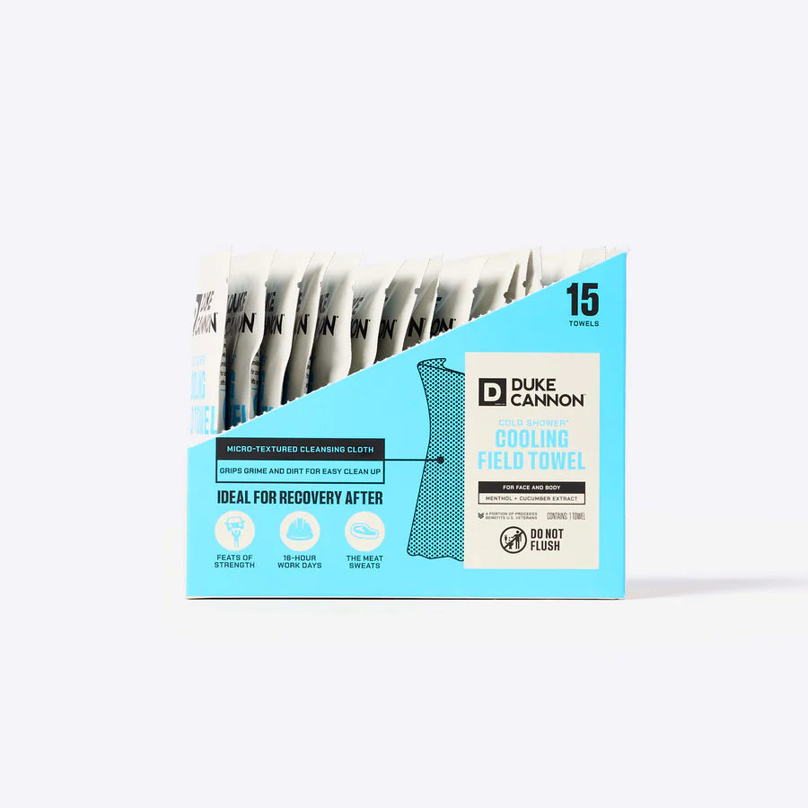 Pack of Duke Cannon cooling field towels on a white background