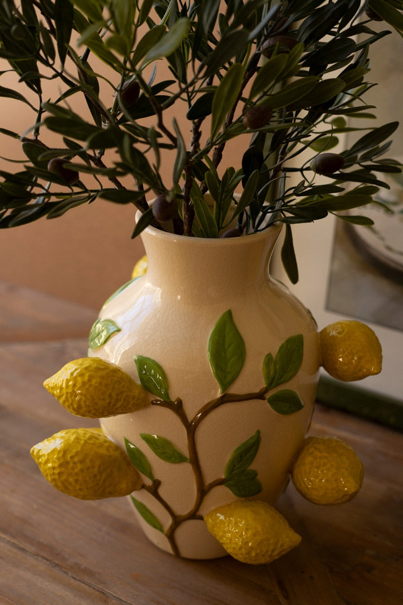 close-up of lemon vase