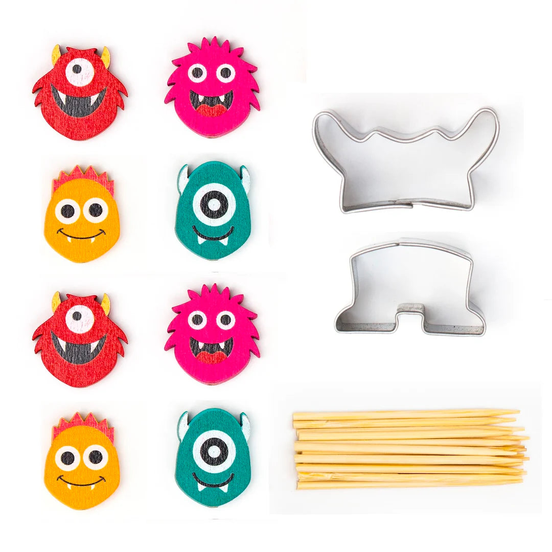 components of Monster Fruit Picks arranged on a white background