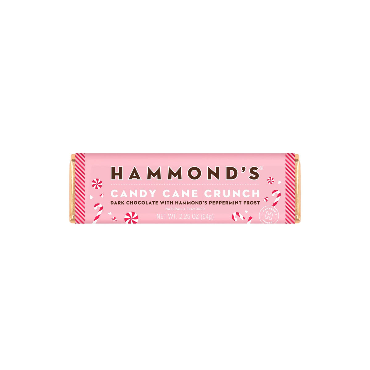 picture of hammond's candy cane crunch candy bar in its paper packaging
