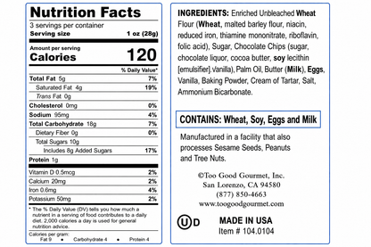 Chocolate Chip Crisp Cookies Nutritional Label and Ingredients List