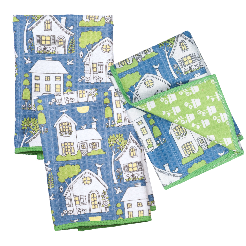 3 Twilight Cottages mini towel arranged on a white background