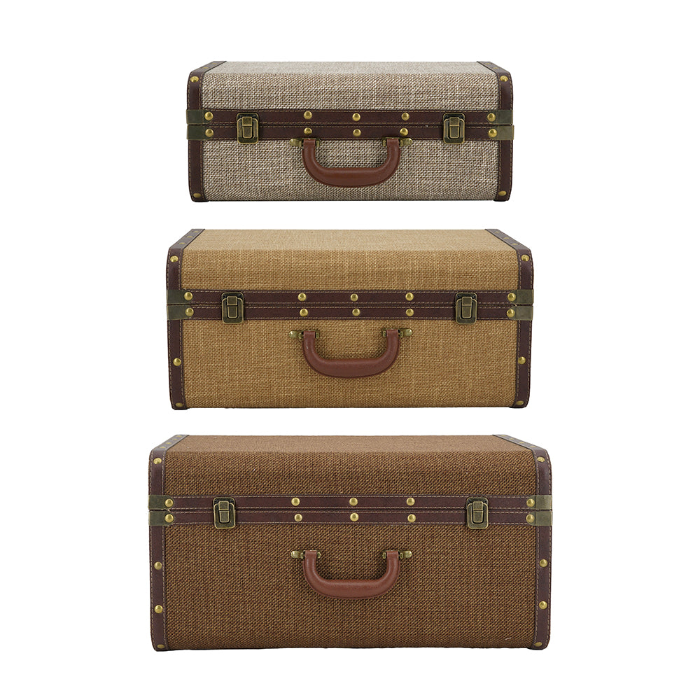 3 wooden trunks on a white background