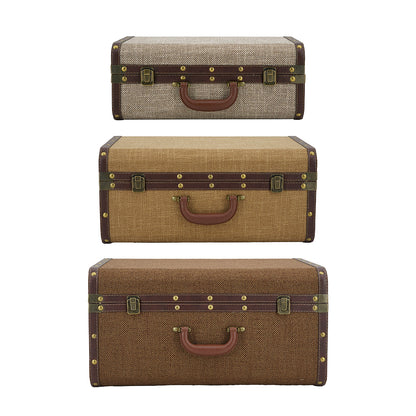 3 wooden trunks on a white background