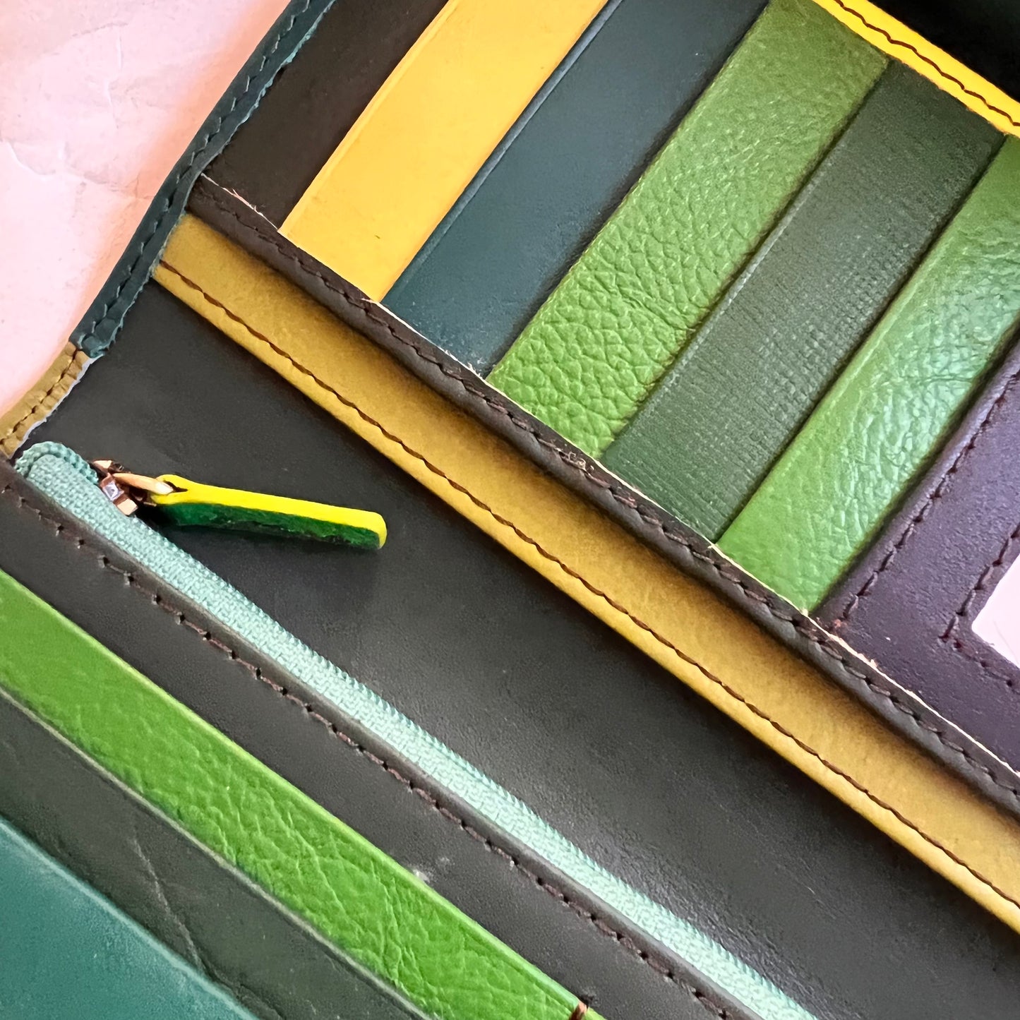 close-up of colorful card slots.