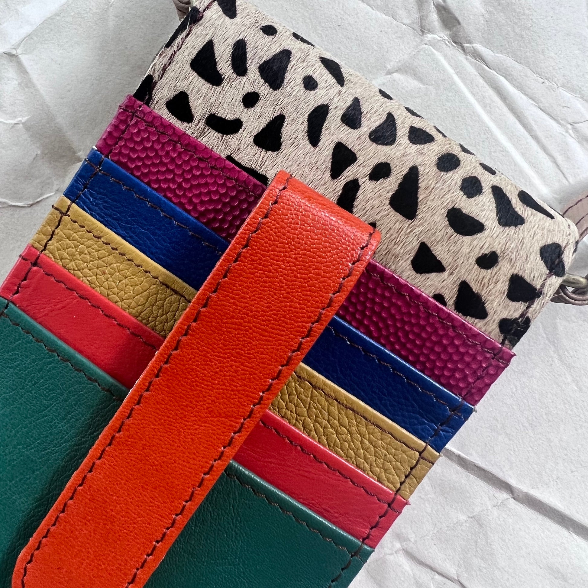 close-up of colorful card slots