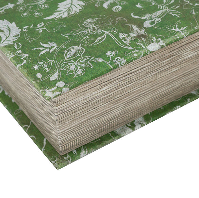 close-up of corner of book box show faux page edges