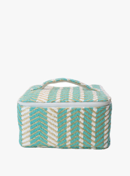 mint green and cream travel case.