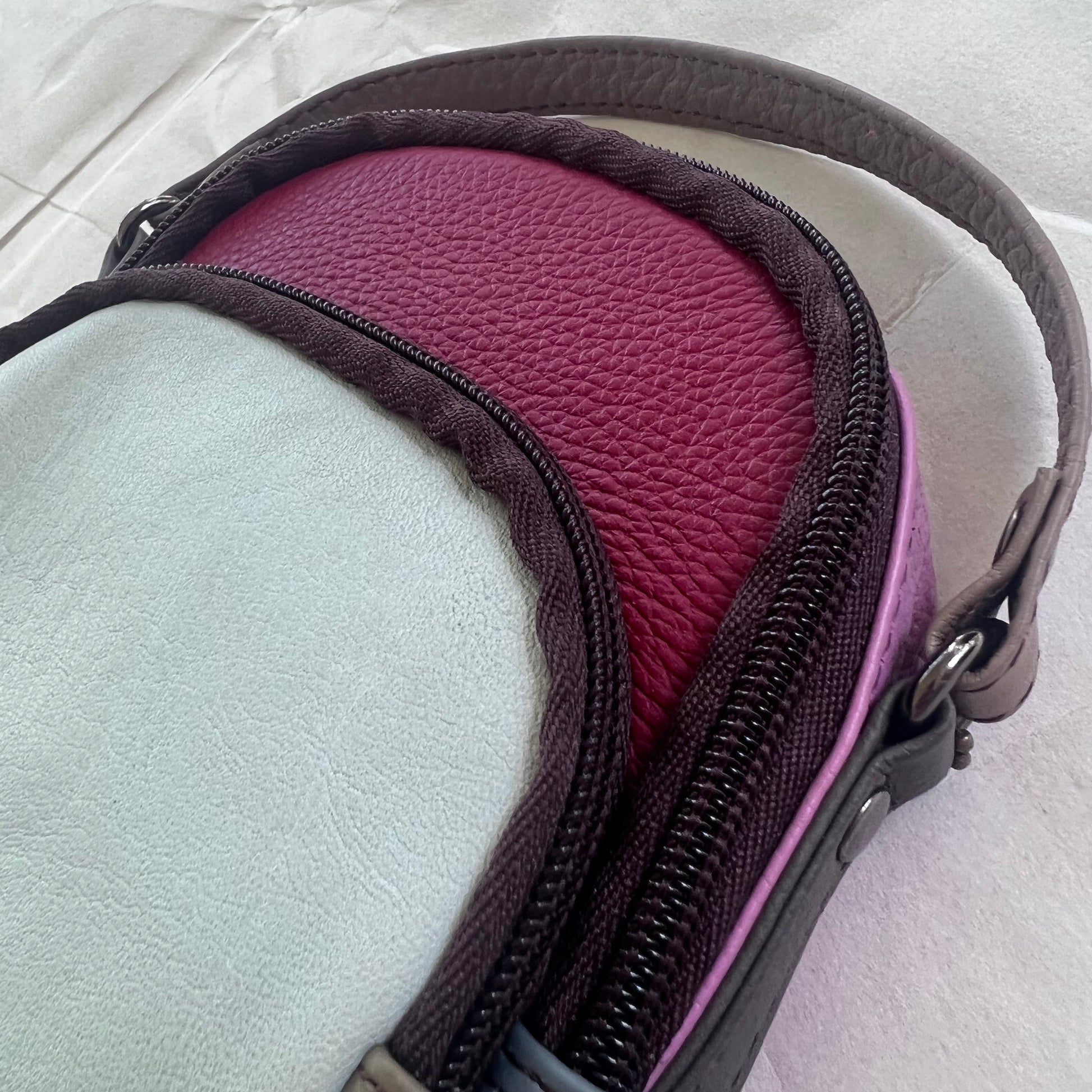 close-up of cranberry and sky Ruth Small Backpack Crossbody