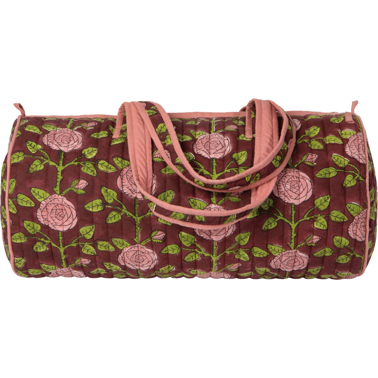 Rose Briar Block Print Weekender Bag shown on a white background