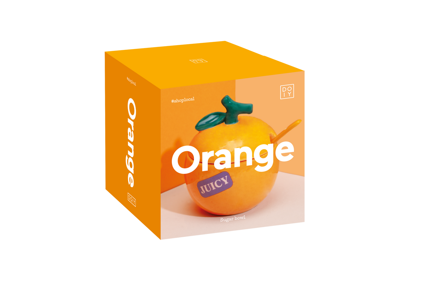 box packaging for orange shaped sugar bowl.