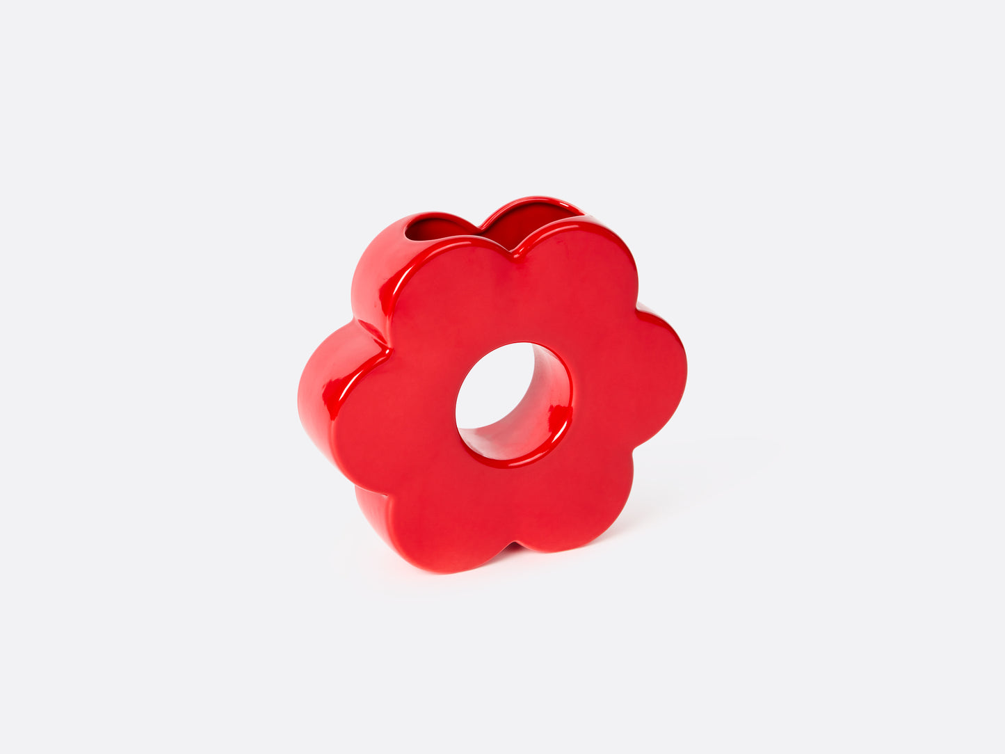 red flower shaped vase.