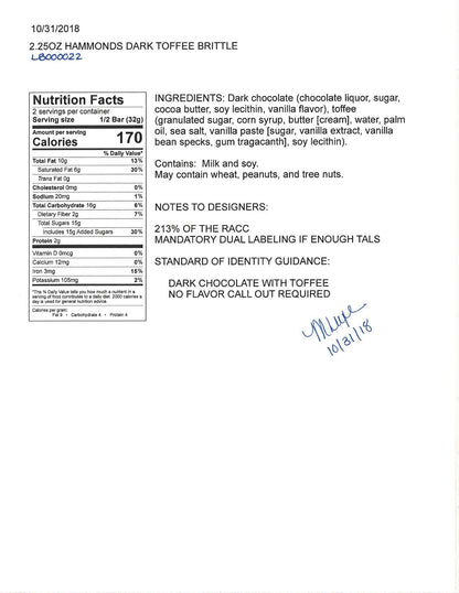 Ingredient list and nutritional information. Please call 501-327-2182 for more information.