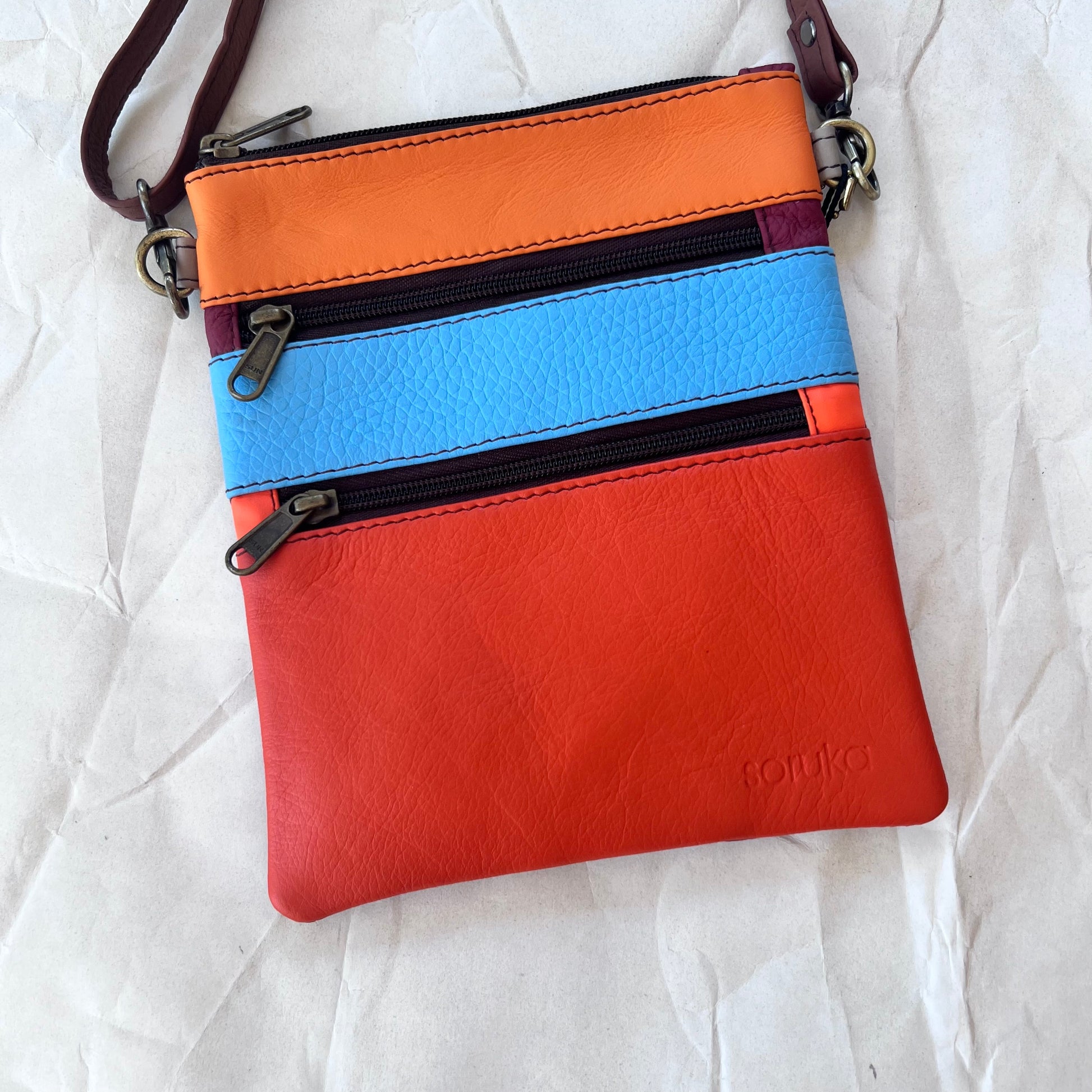 Dooney & Bourke Nylon Triple Zip Crossbody Bag in Orange