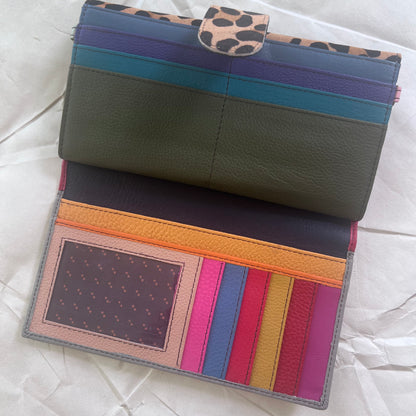 interior view of wallet side of crimson Amelia Clutch Wallet showing colorful card slots