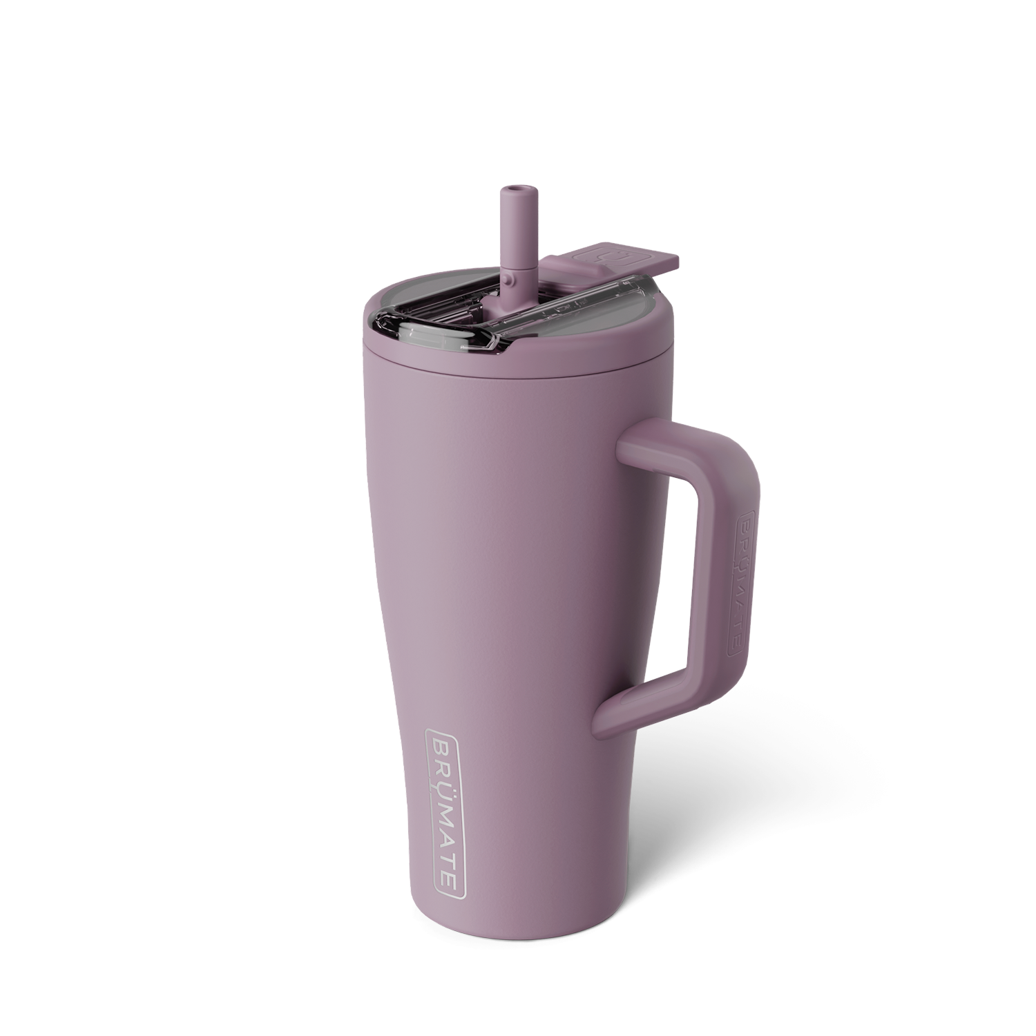 muted purple tumbler with flip straw lid shown on a white background

