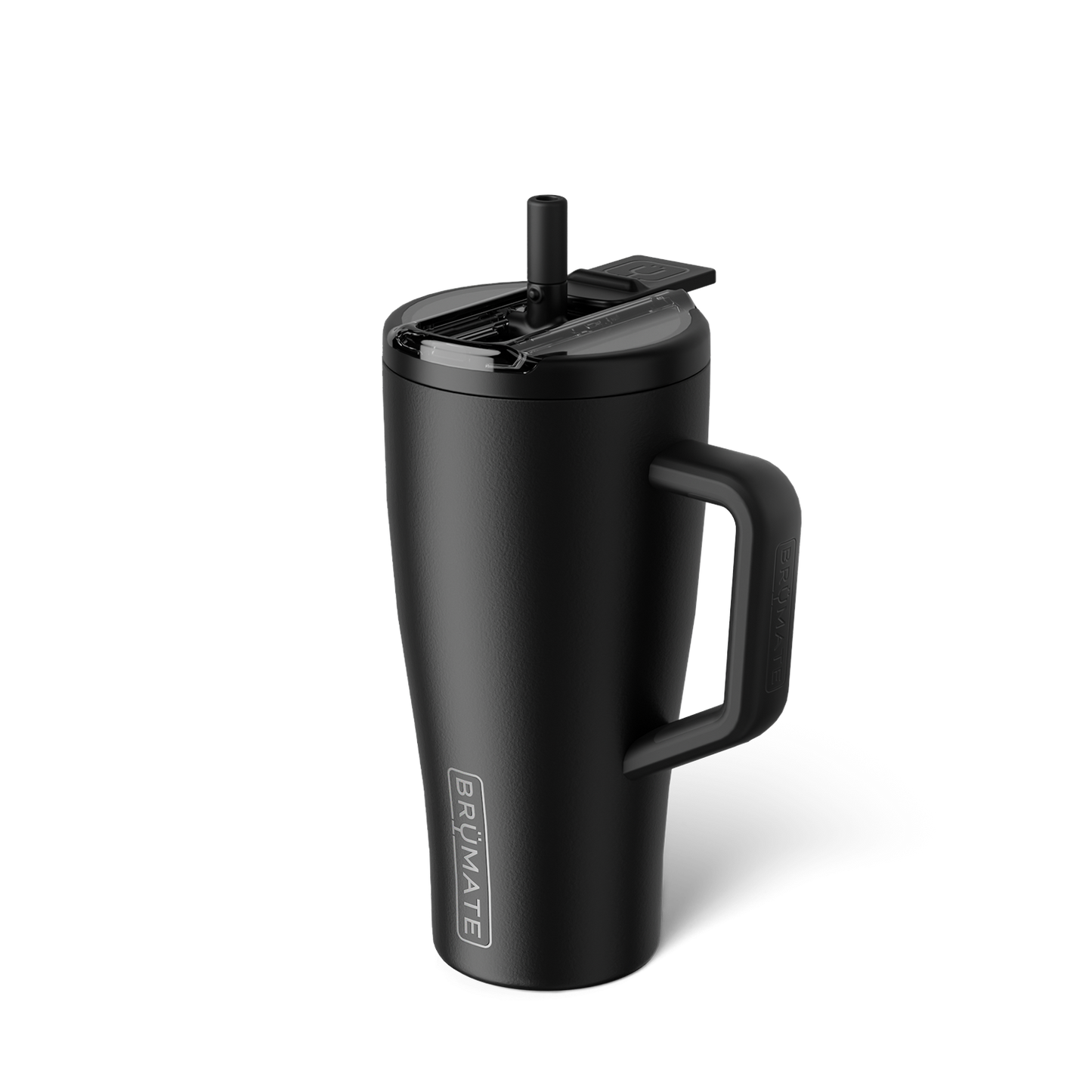matte black tumbler with flip straw lid shown on a white background
