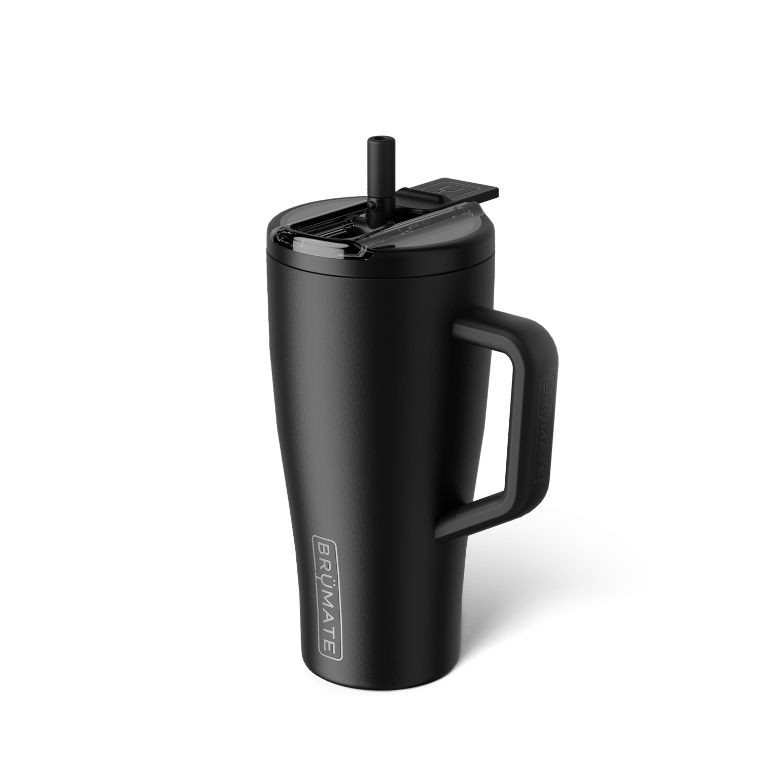 matte black tumbler with flip straw lid shown on a white background
