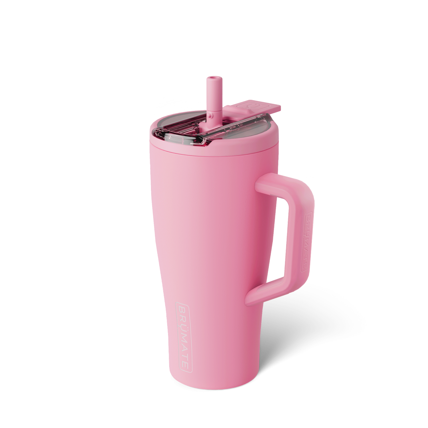 pink insolated tumbler with handle and straw