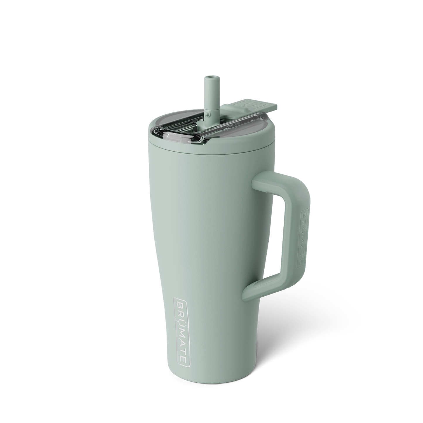 sage green tumbler with flip straw lid shown on a white background
