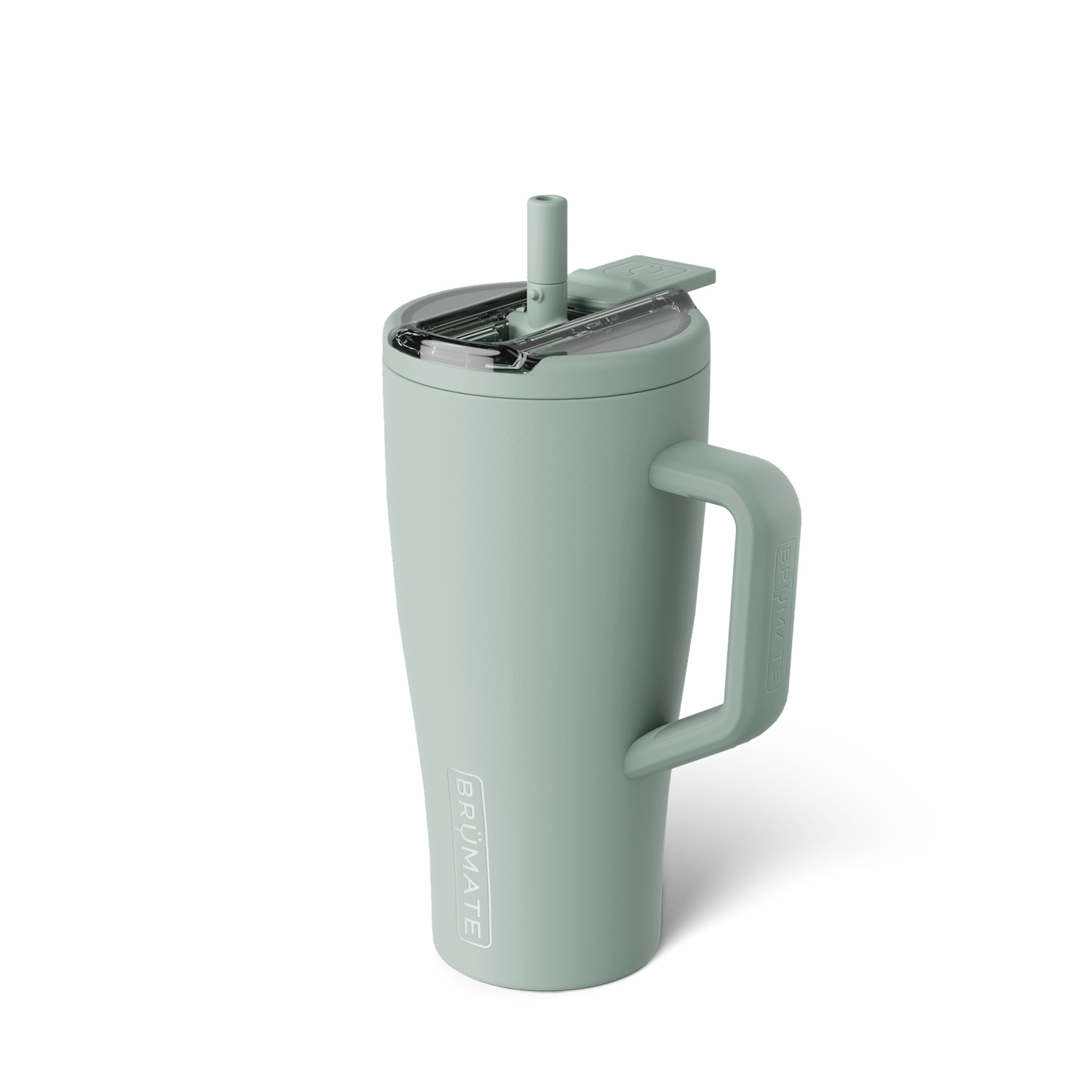 sage green tumbler with flip straw lid shown on a white background
