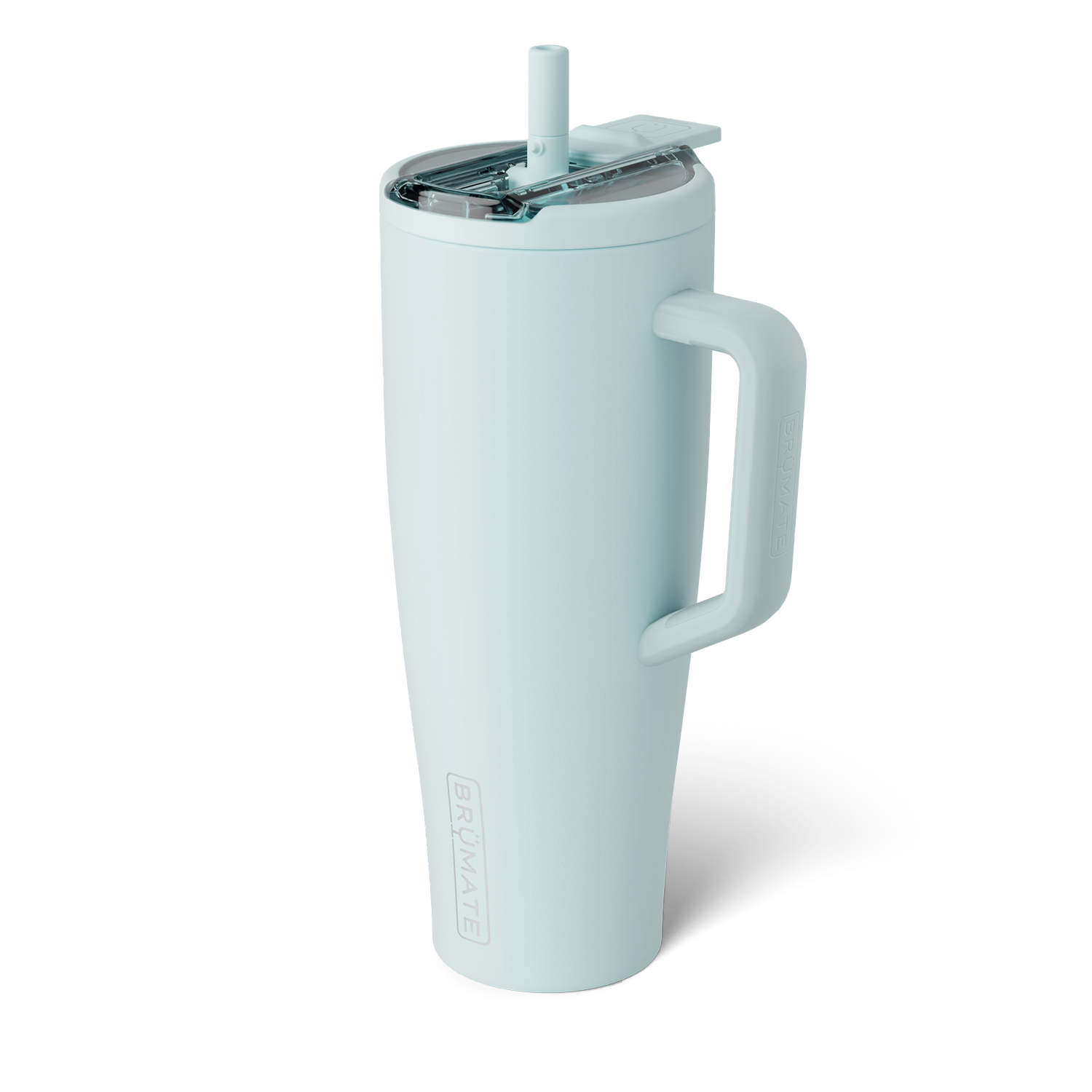 pale green 40 ounce tumbler with flip straw lid shown on a white background
