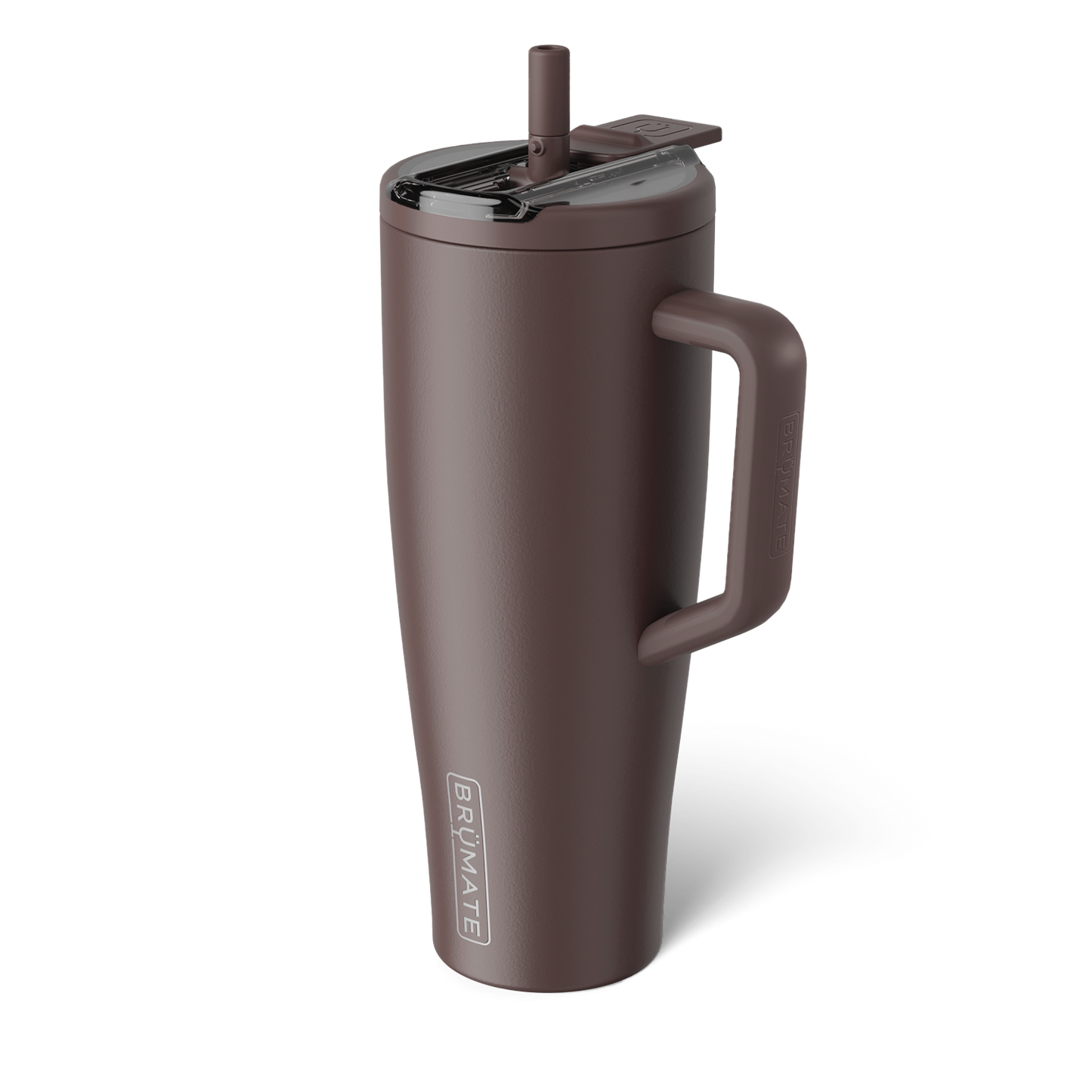 coffee brown 40 ounce tumbler with flip straw lid shown on a white background
