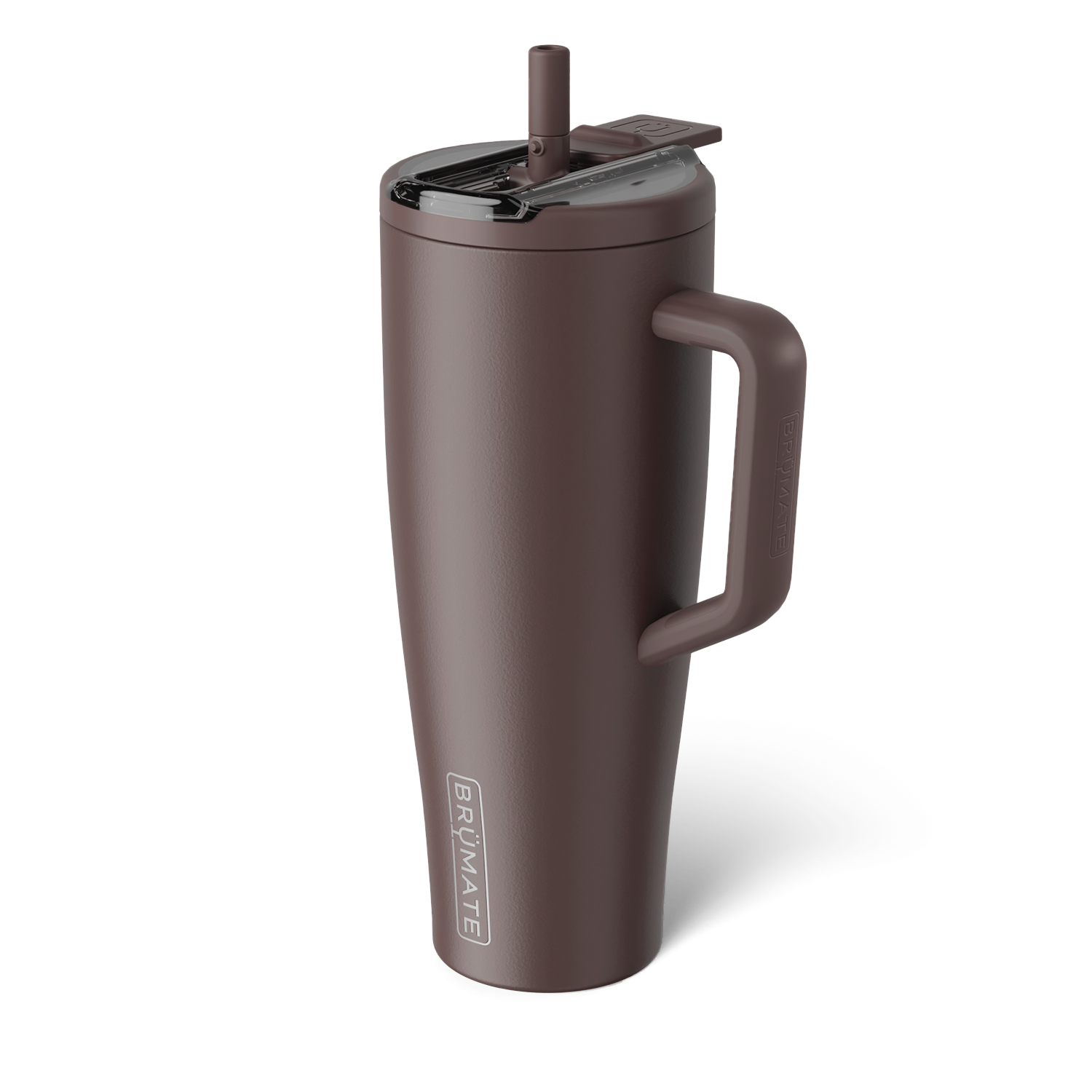 coffee brown 40 ounce tumbler with flip straw lid shown on a white background
