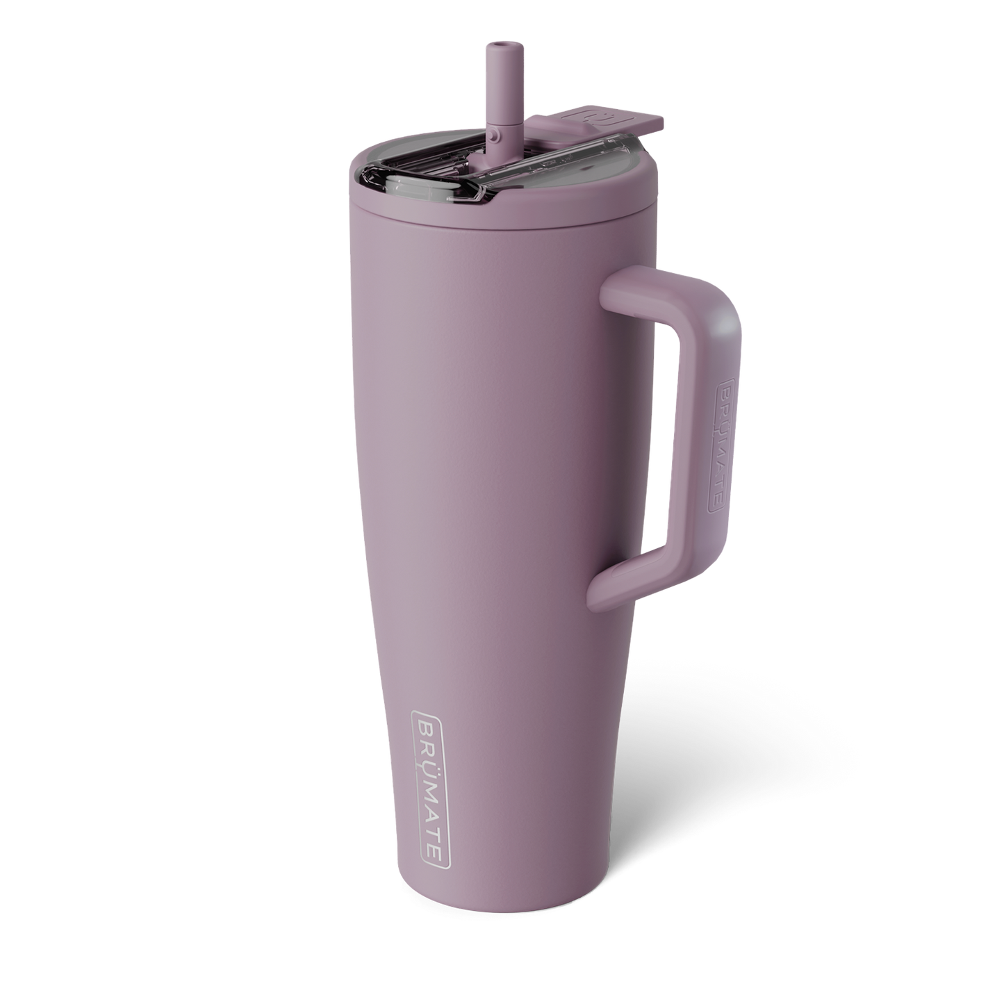 muted purple colored 40 ounce tumbler with flip straw lid shown on a white background
