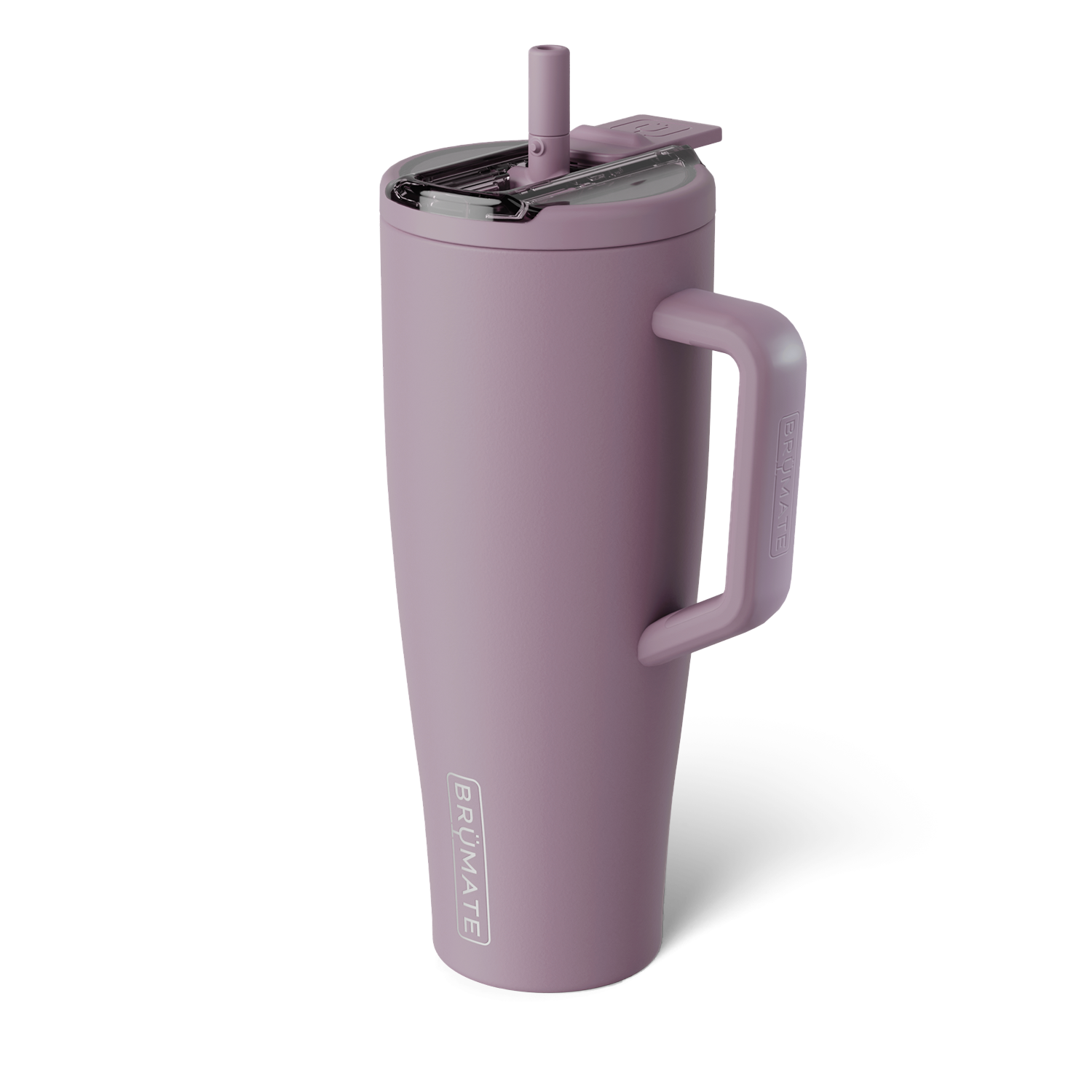 muted purple colored 40 ounce tumbler with flip straw lid shown on a white background
