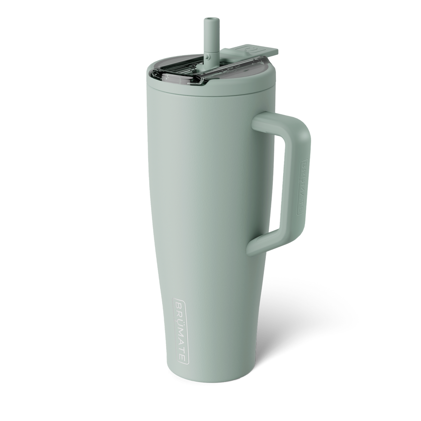 sage green 40 ounce tumbler with flip straw lid shown on a white background
