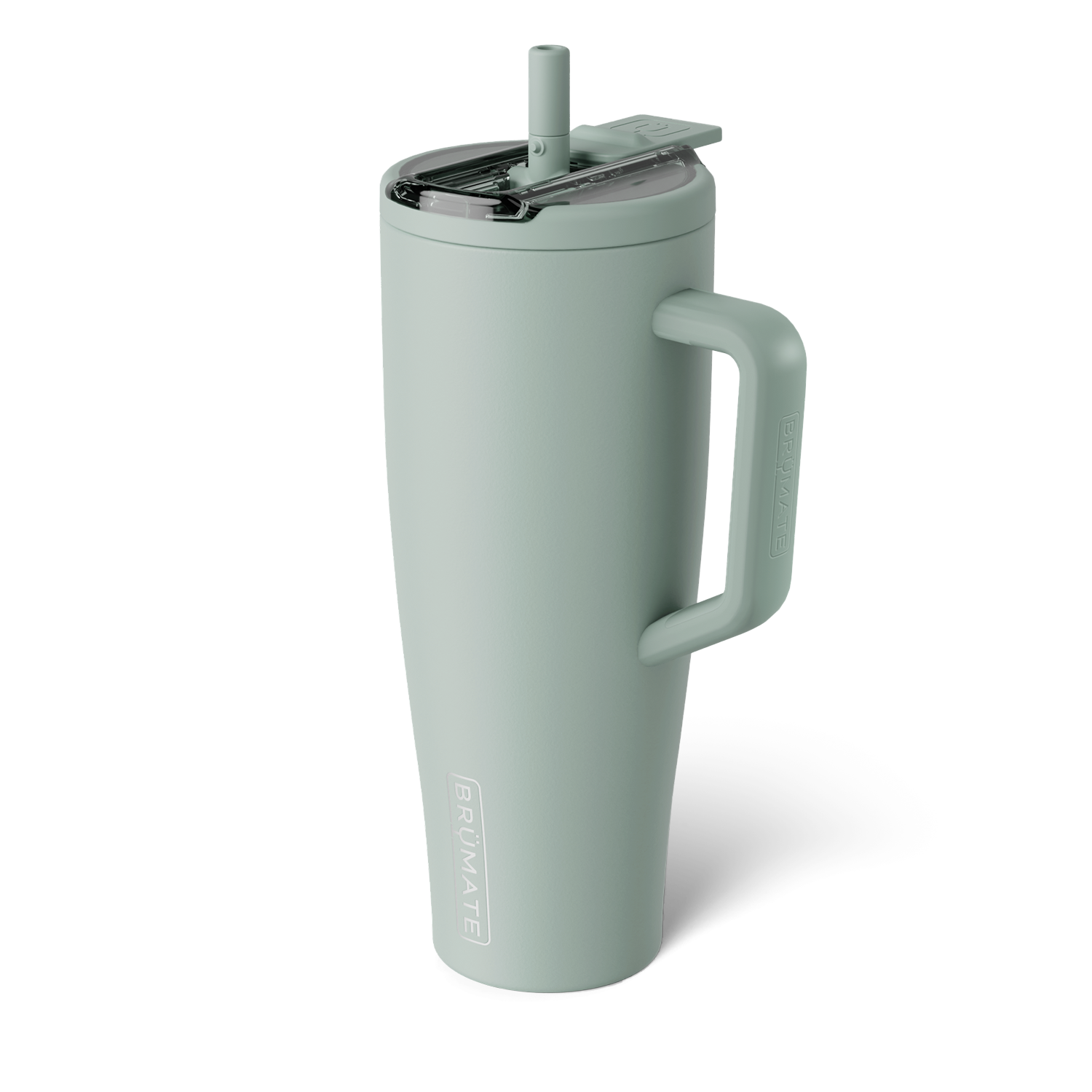 sage green 40 ounce tumbler with flip straw lid shown on a white background
