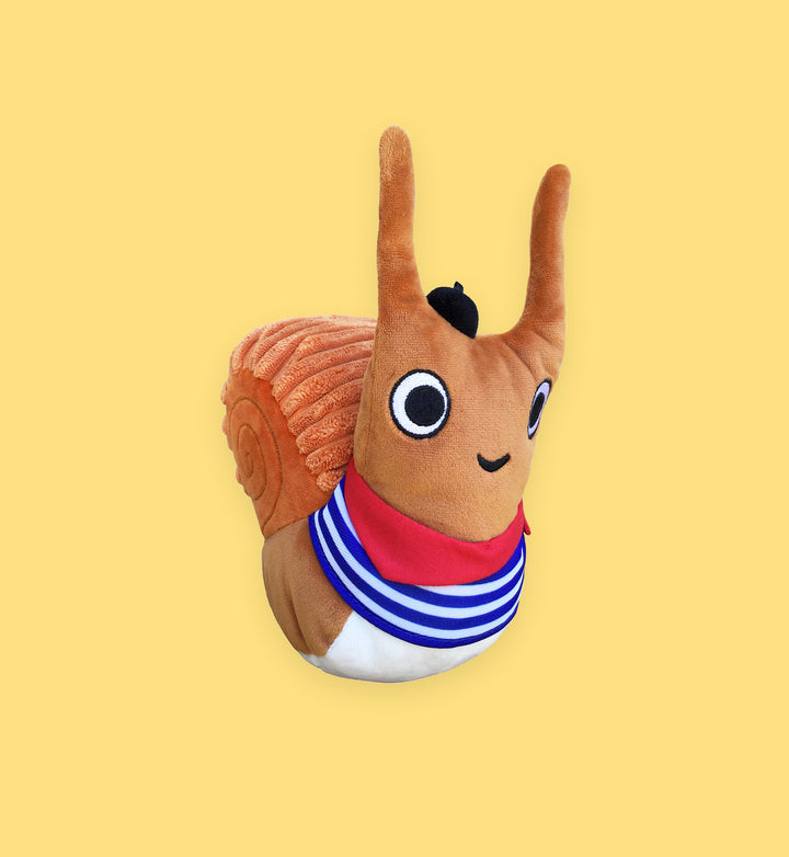 front view of escargot plush toy