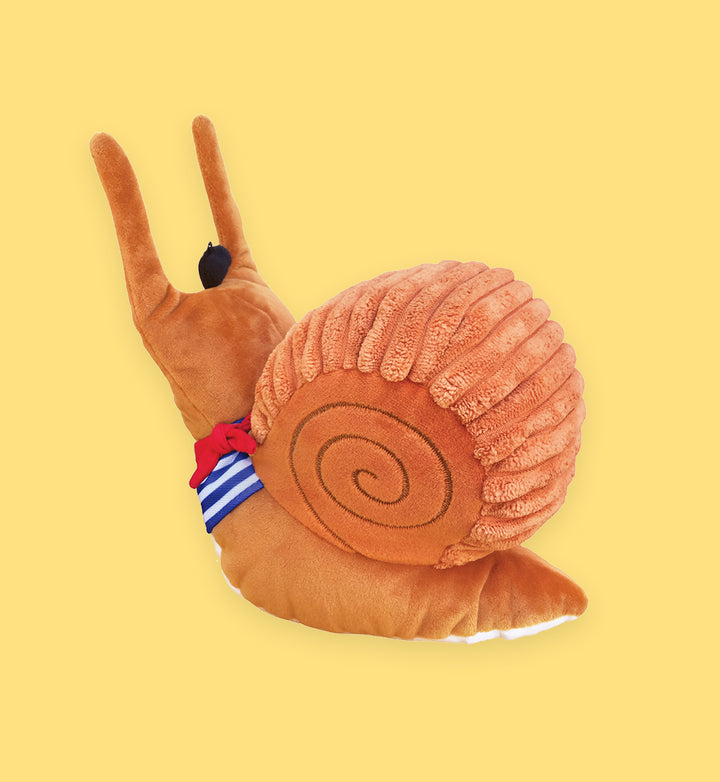back/side view of escargot plush toy