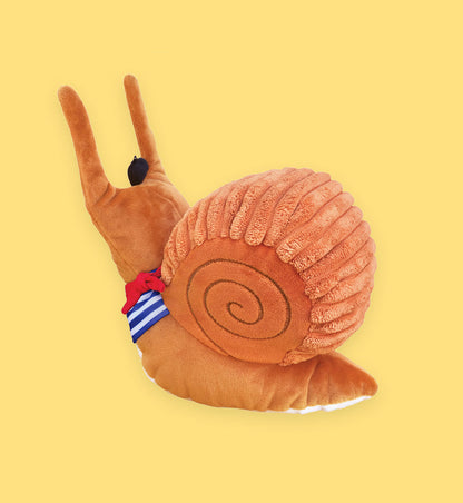 back/side view of escargot plush toy