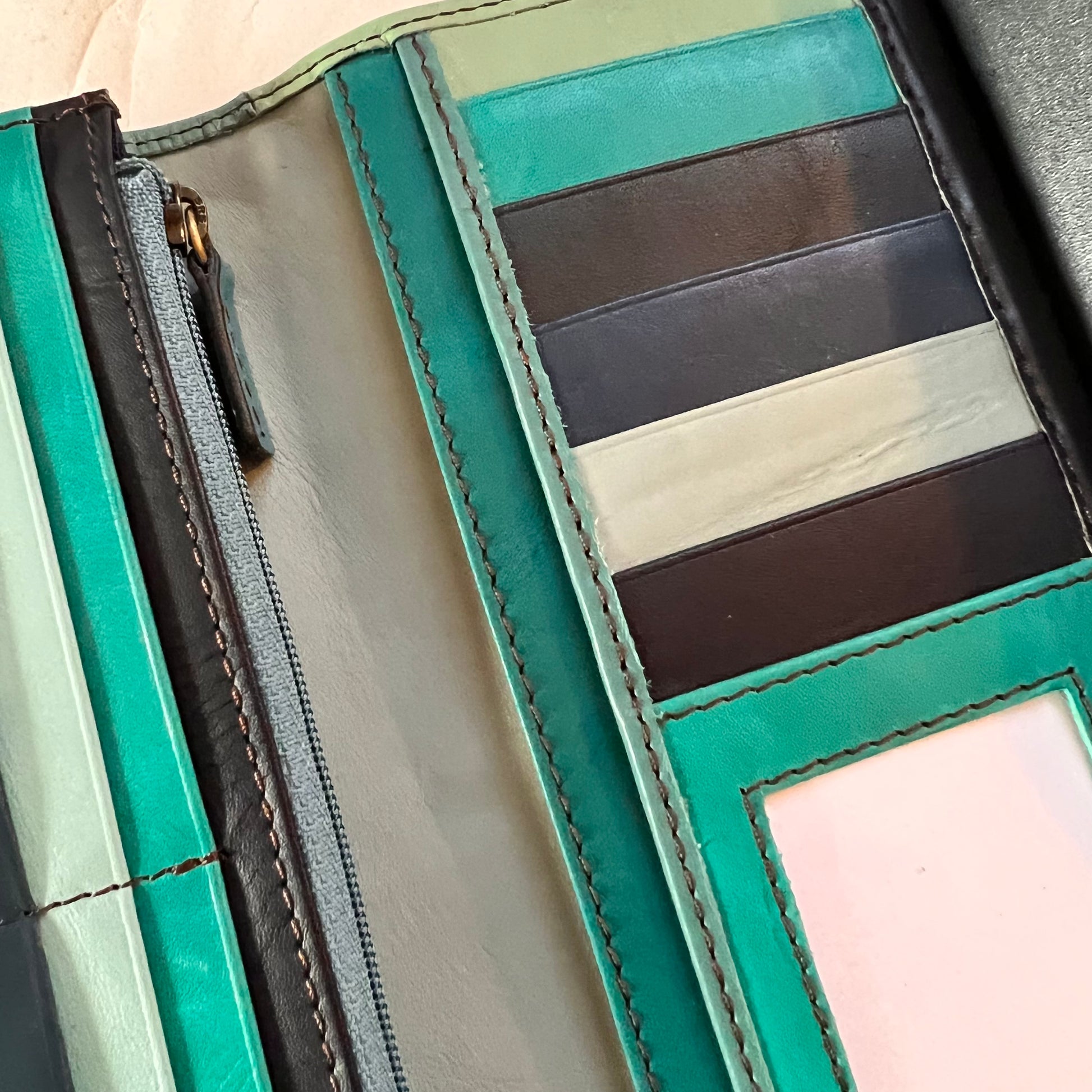 close-up of colorful card slots.