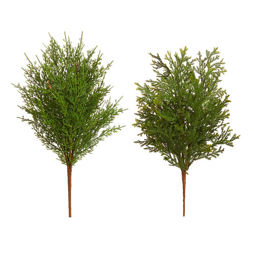 2 artificial cedar stems on a white background.