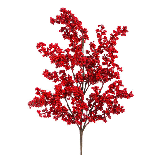 branch of artificial red berries shown on a white background.