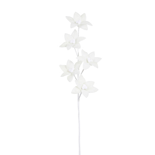 white felt poinsettia spray with multiple flowers on a white background