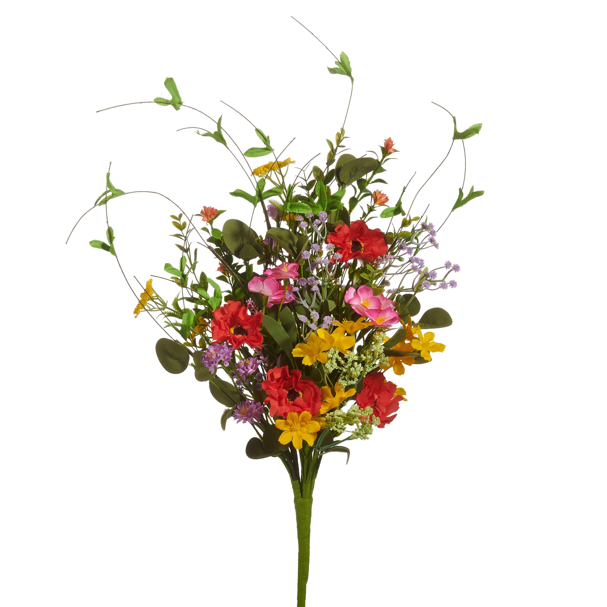 decorative stem with leaves and multicolor flowers in it