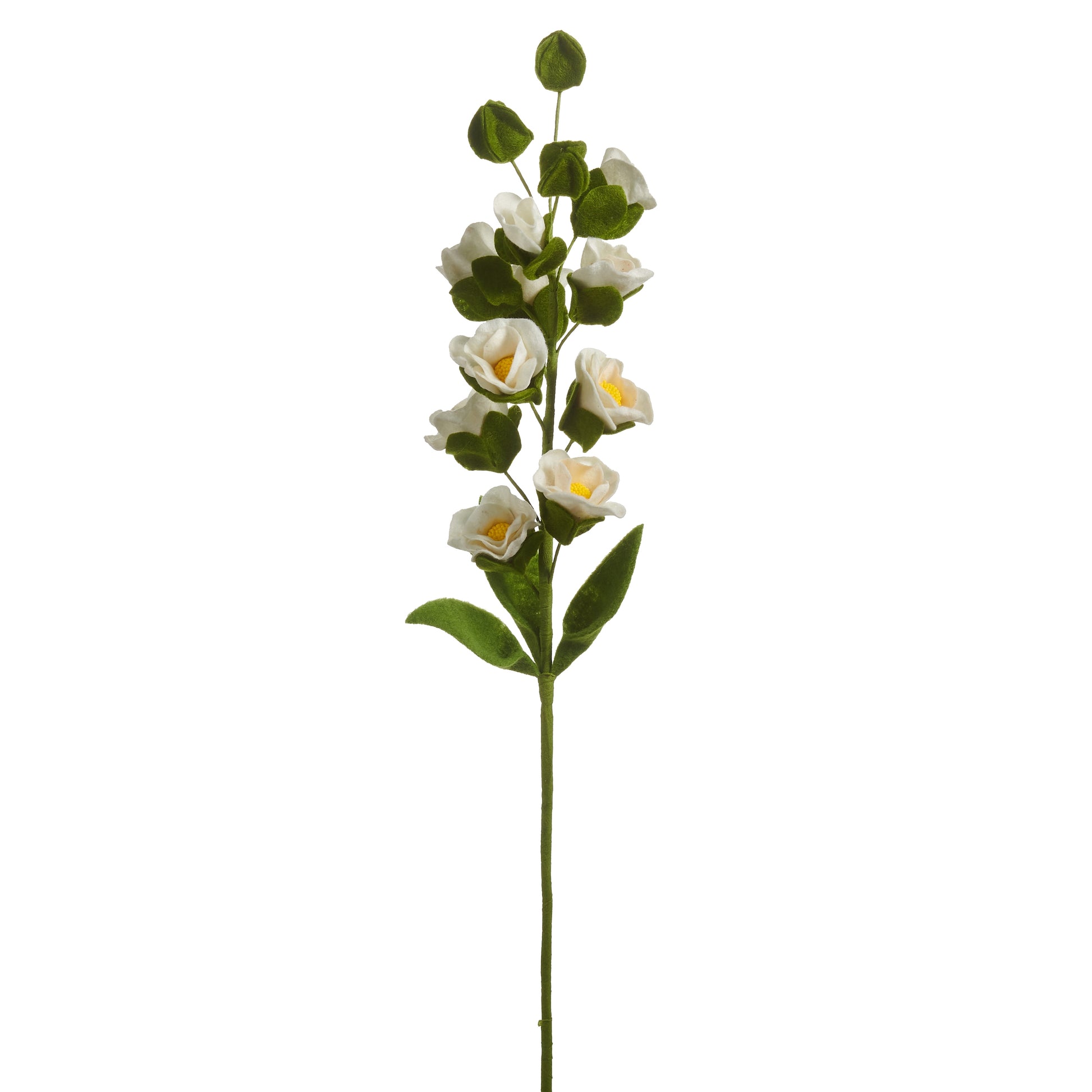 decorative stem with felt leaves and white flowers on it