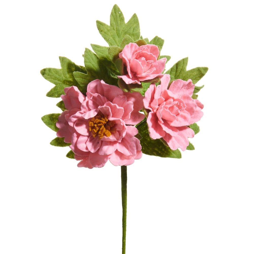 decorative stem with felt leaves and pink peonies on it