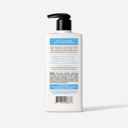back view of face wash bottle with pump on a white background