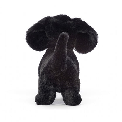 back view of Freddie Sausage Dog Plush Toy displayed against a white background