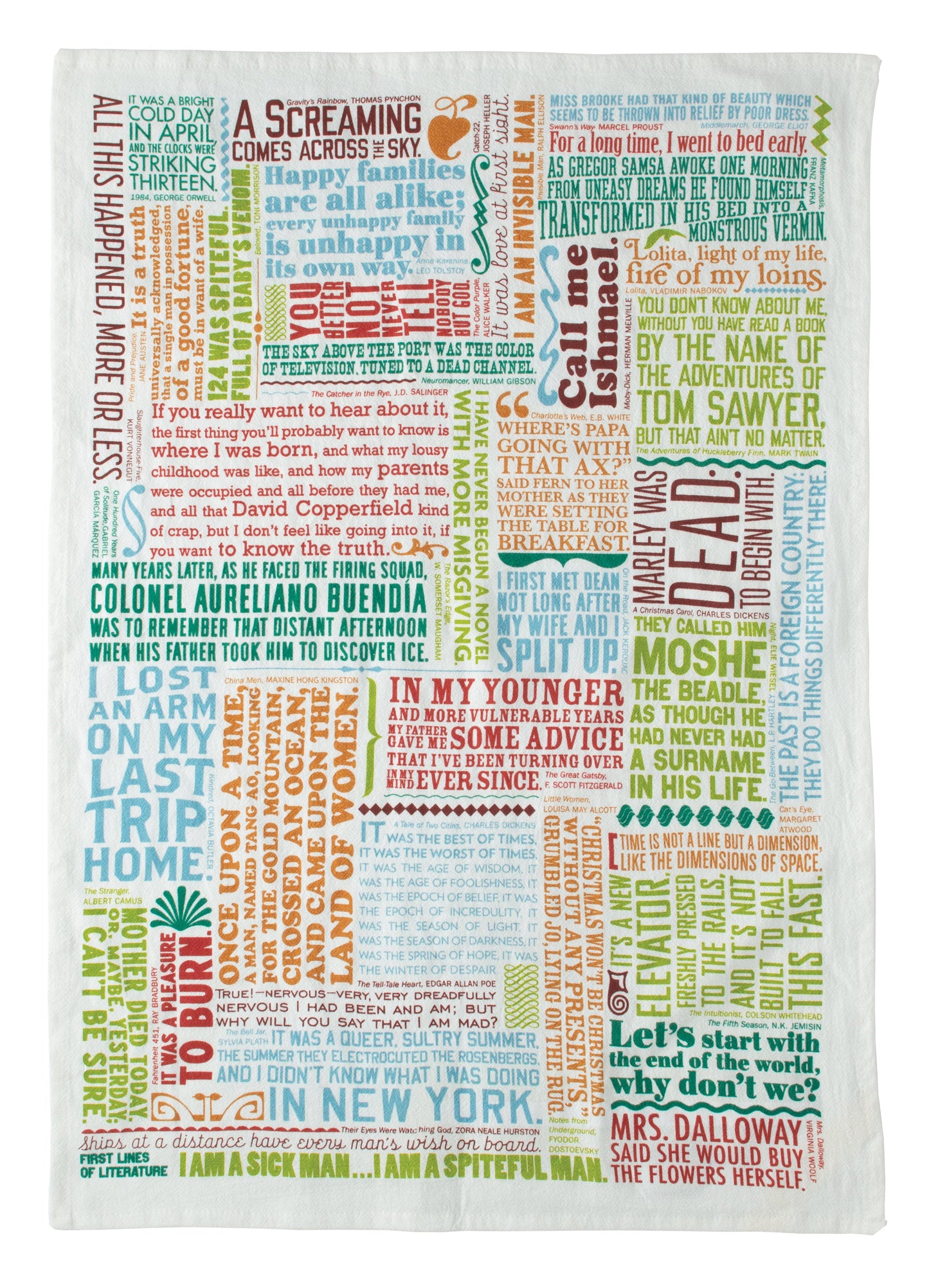 towel covered with quotes in colorful text